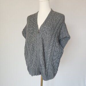 VINCE Cable-Knit Zip-Up Poncho Cape Sweater Side-Zipper Cotton Wool Cashmere